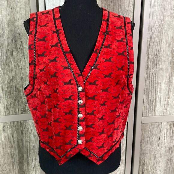 Vintage Spirit of the Pines lined suede equestrian print vest women's L - Picture 1 of 13